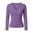 thumbnail image 5 of ZDNIXIAN Women Wrap V Neck Long Sleeve T Shirt ,Soft Stretchy Ruched Fitted Blouse, Casual Solid Color Surplice Front Slim Fit, 5 of 5