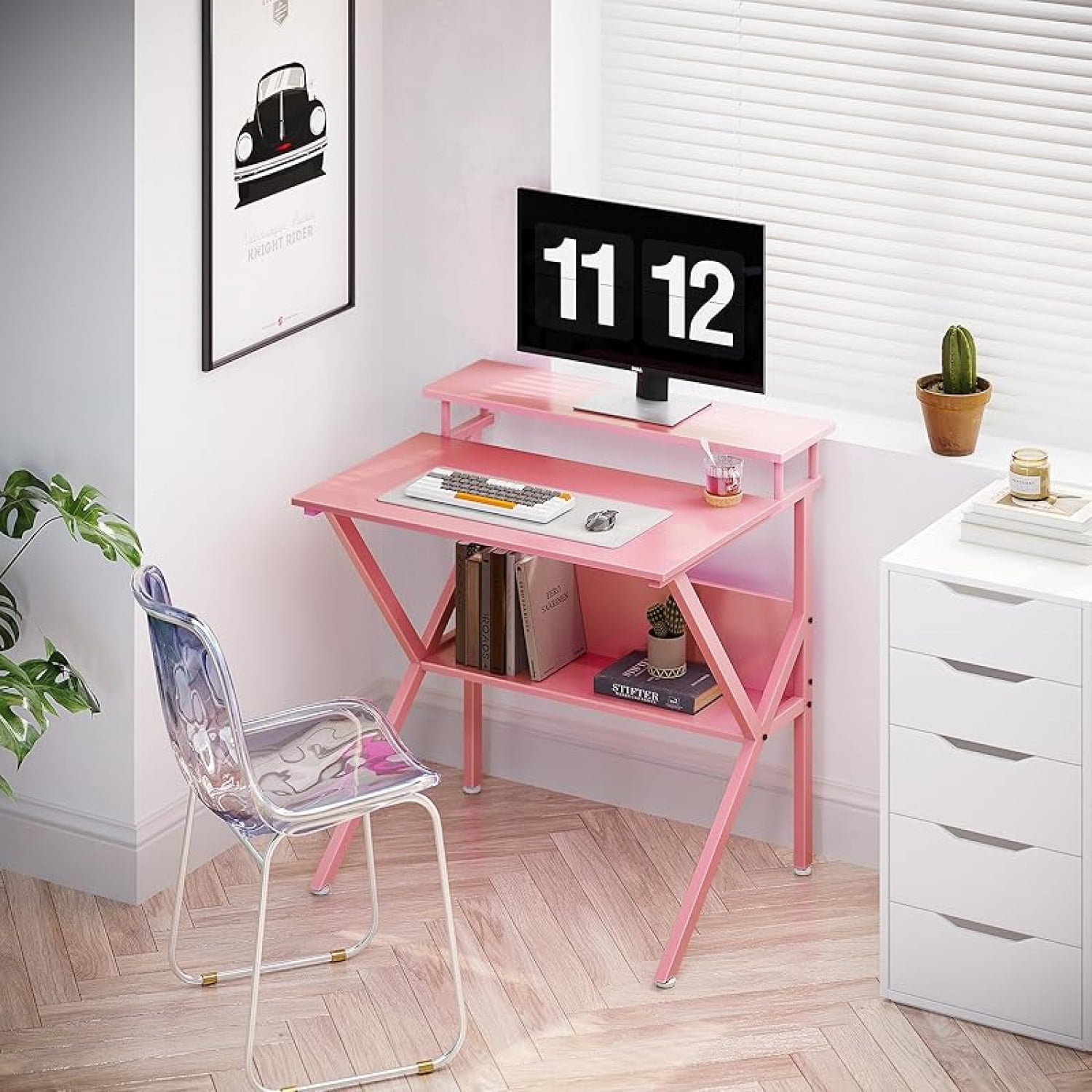 Small Desk, 27.5 Inch Small Computer Desk for Small Spaces, Compact Desk with Storage, Tiny Desk Study Desk with Monitor Stand for Home Office