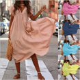 thumbnail image 1 of Tralilbee New Summer Chiffon Fashionable and Comfortable V-Neck Irregular Multicolor Plus Size Long Swing Dress, 1 of 3