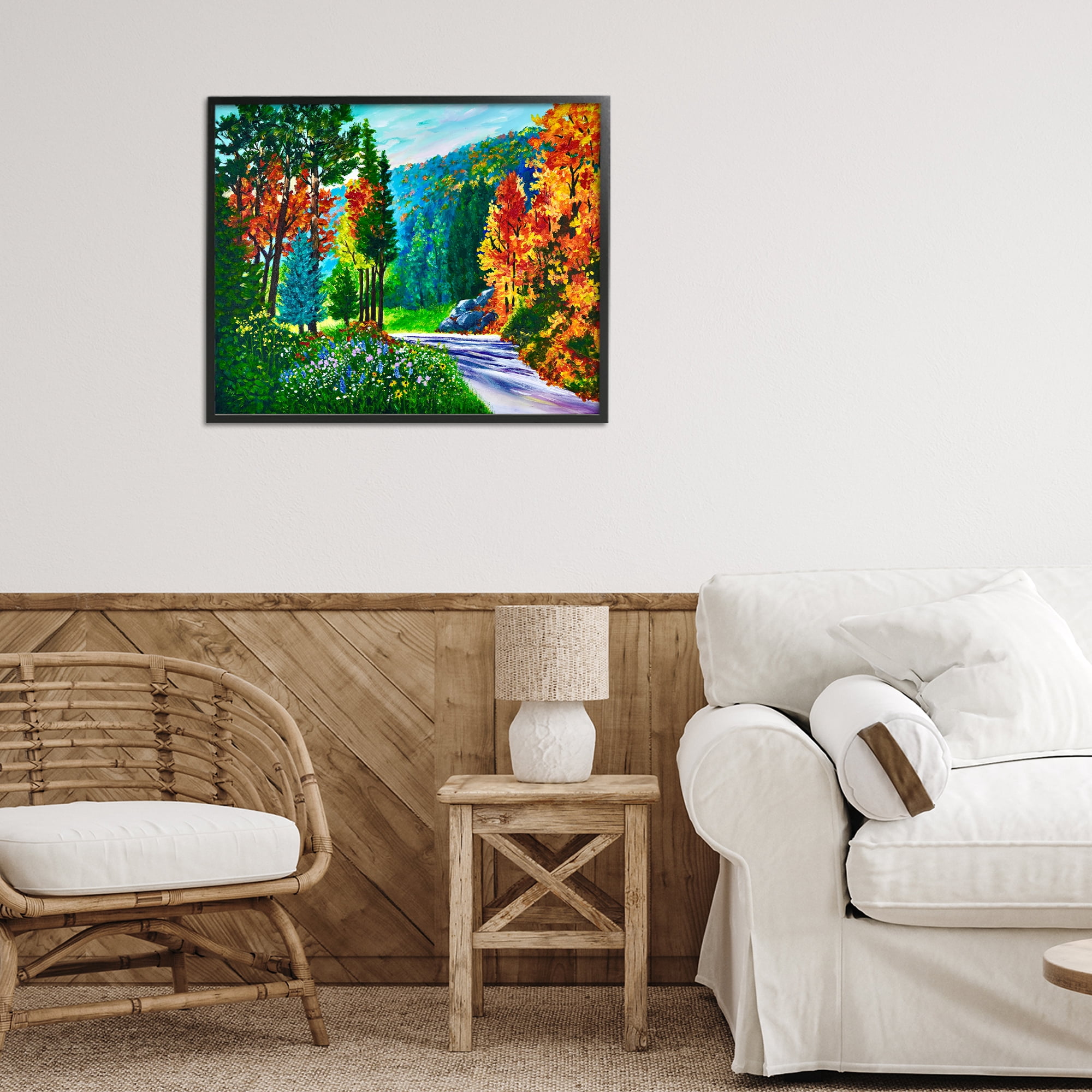 Stupell Industries Sunlit Autumn Woodland Pathway Black Framed Giclee Art, design by Lee Ann Zirbes