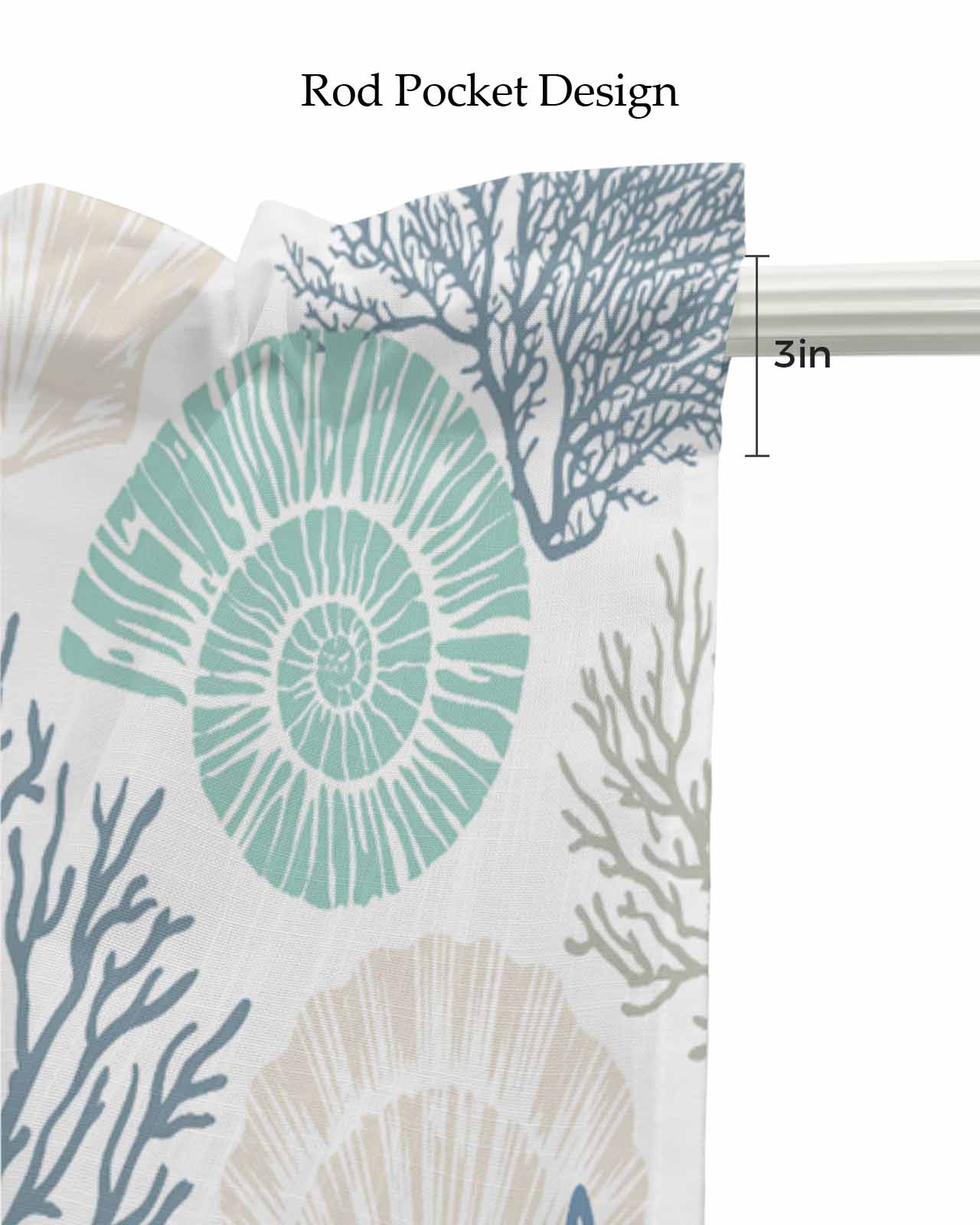 Blue Coastal Kitchen Valances for Windows Farmhouse Linen Window Valance Curtain for Living Room Window Treatment Summer Ocean Beach Starfish Shell Coral Valance Rod Pocket Topper Drape, 42 x 18 Inch