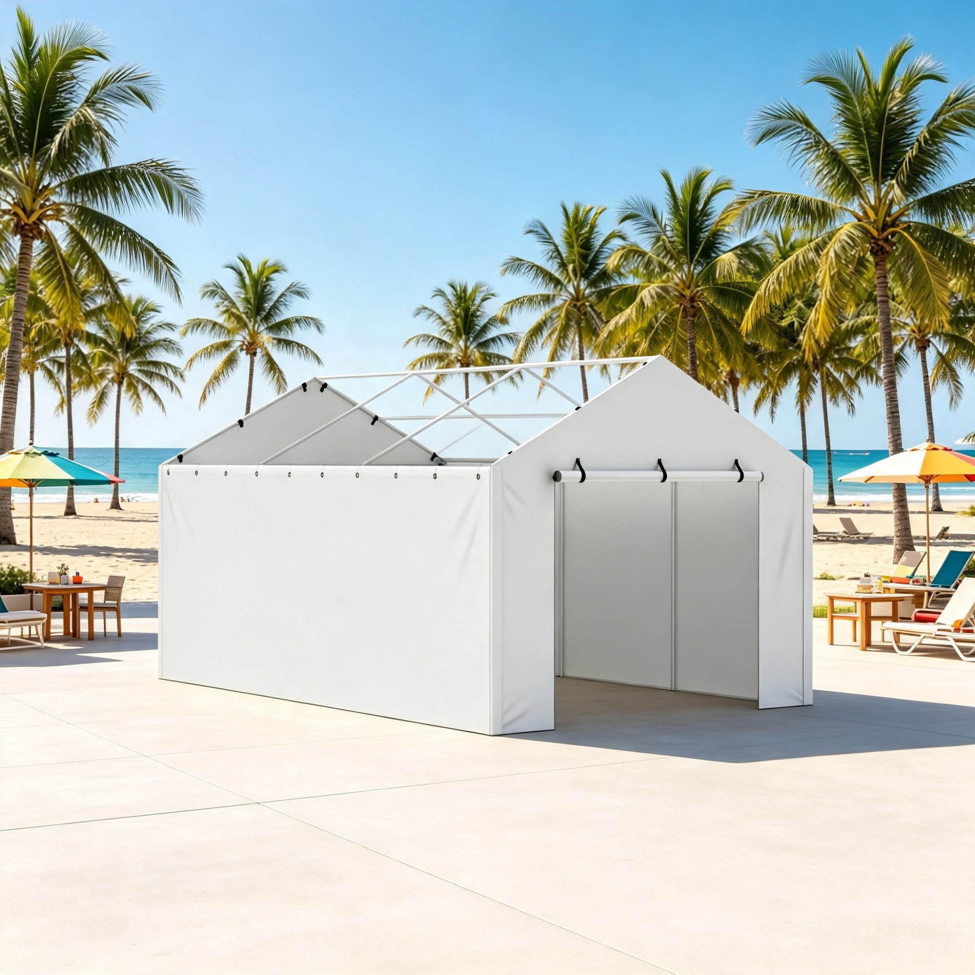 10 x 20 ft Carport Replacement Side Wall, Heavy-Duty Waterproof & UV-Protected Garage Tent Tarp with Ball Bungees (Top & Frame Not Included)