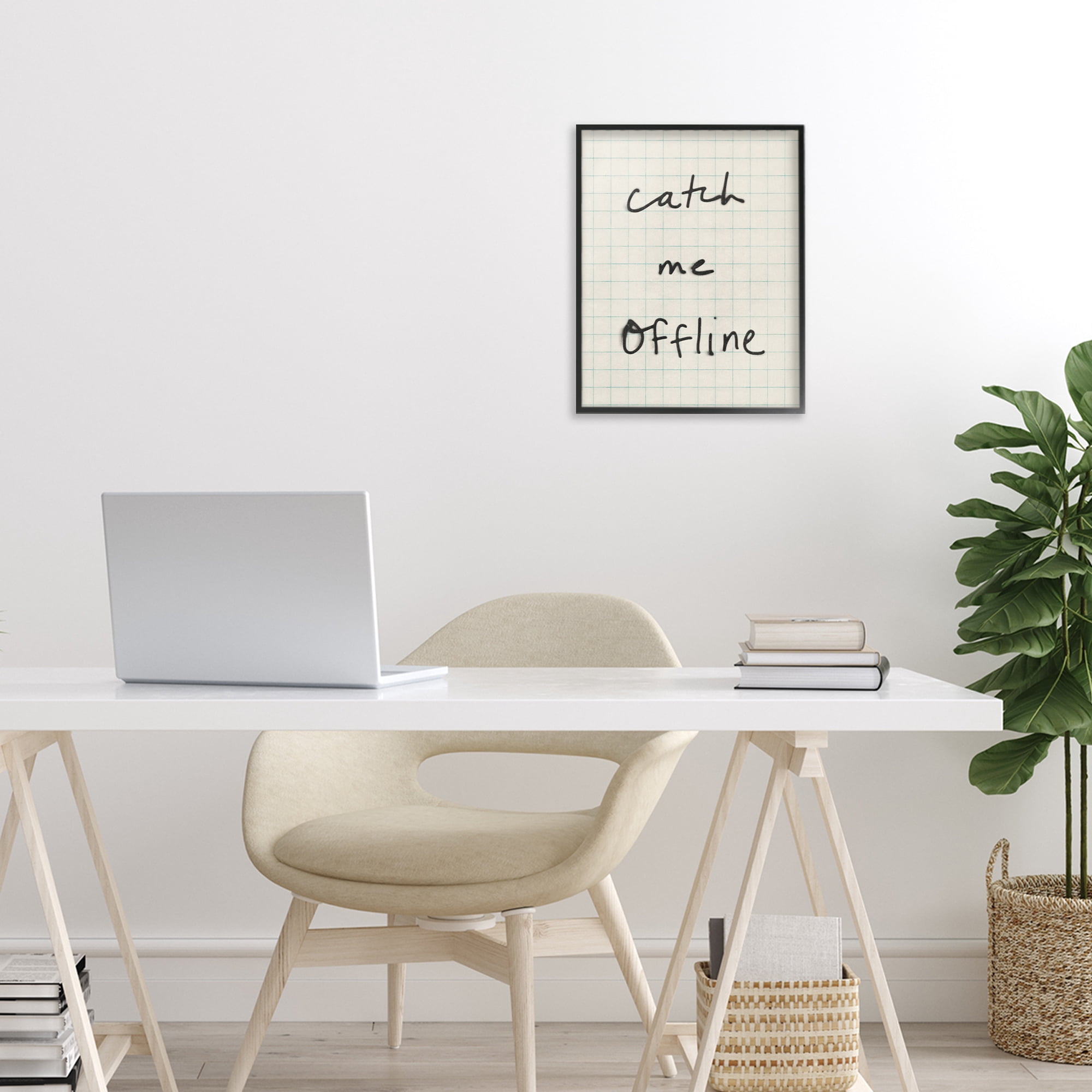 Stupell Industries Catch Me Offline Scrawl Black Framed Giclee Art, design by Victoria Barnes