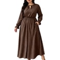 thumbnail image 2 of Aimik Women's V-Neck Long Sleeve Polka Dot Maxi Dress Elastic Waist Side Slit Flowy A-Line Swing Dress, 2 of 6