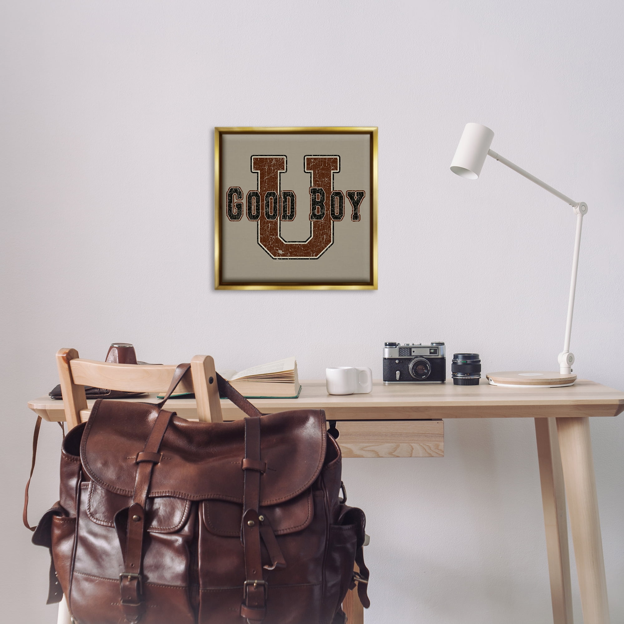 Stupell Industries Good Boy U Vintage Novelty & Humor Painting Gold Floater Framed Canvas Art Print Wall Art, 25 x 25