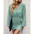 thumbnail image 3 of Paquete Vestido de cadera Cruzado Cuello en V Cintura alta Nudo Elástico Una línea Vestido para mujer, 3 of 7