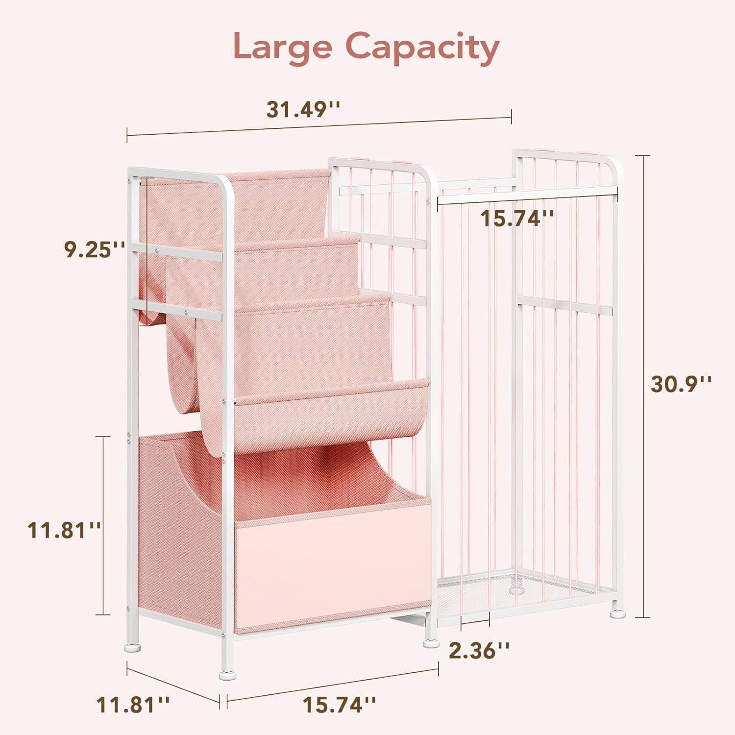 Kids Bookshelf and Stuffed Animal Storage - Multi-Function Nursery Book Shelves with Toy Box and PVC Book Display, Toy Organizer for Playroom, Bedroom, Nursery, Pink