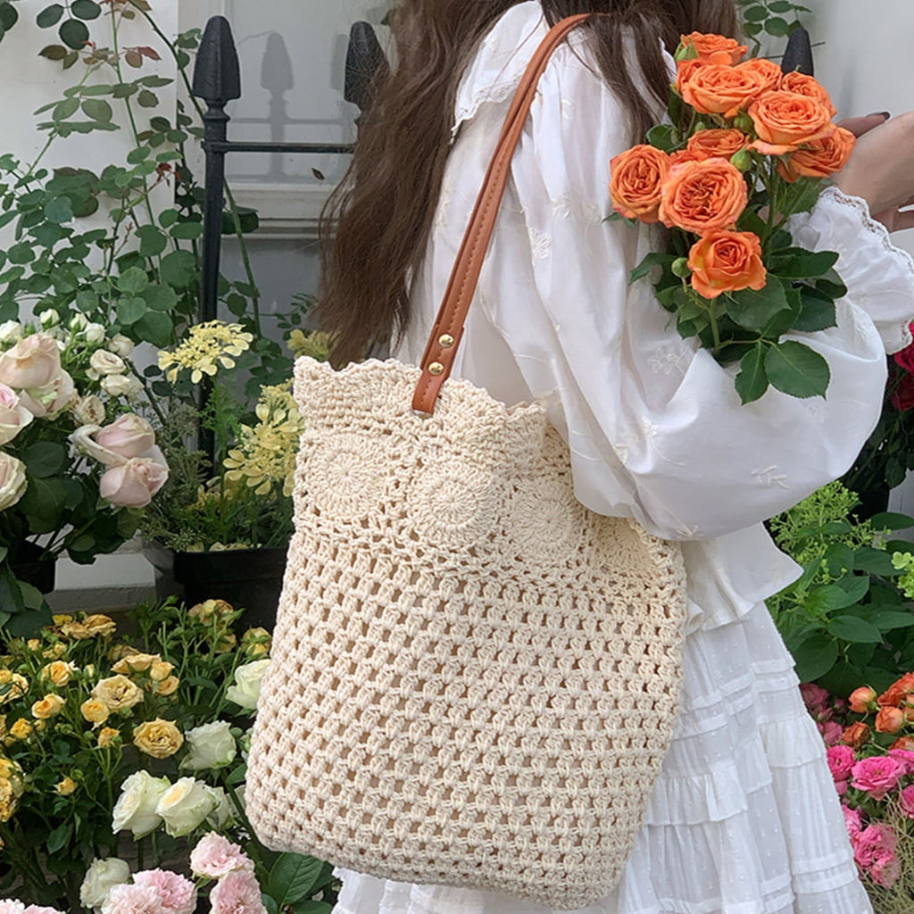 FENOHREFE Large Capacity Beach Bag for Women Shoulder Bag Handwoven Armpit Bag Trendy Handbag Crochet Armpit Bag Everyday Bag