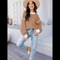 thumbnail image 4 of Suéter Holgado de Otoño para Mujer, Moderno Jersey de Punto A Rayas con Mangas Murciélago y Bloques de Color. Caqui L, 4 of 6
