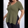 thumbnail image 4 of Blusas de Talla Grande para Mujer, Informales, con Cuello en V, Corta y Dobladillo Dividido, para Verano. Verde 5XL, 4 of 8