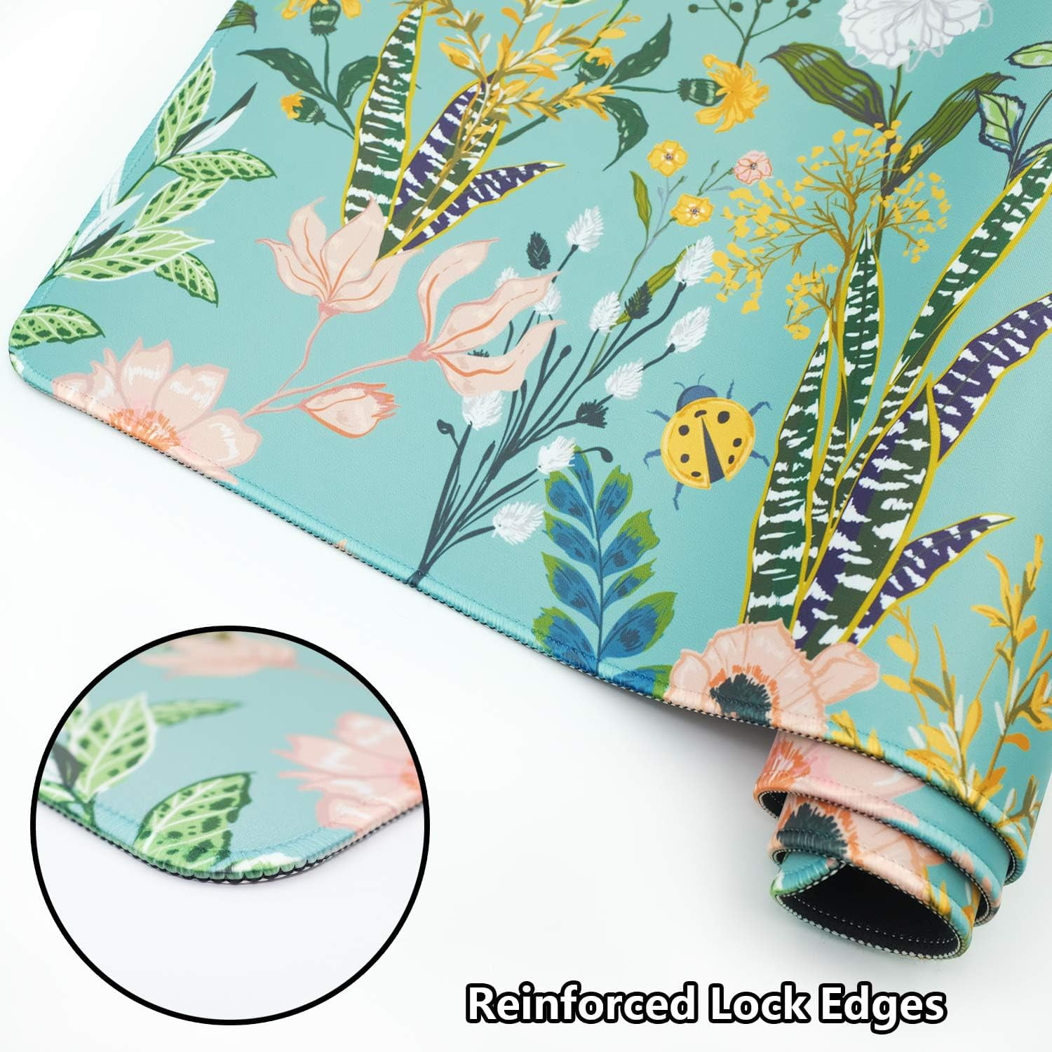 Floral Flower Large Gaming Mouse Pad (35.4×15.7 in, 3mm Thick), Non-Slip Rubber Base and Reinforced Lock Edges, XXL Extended Mousepad for Work, Game, Desk mat, Desktop Decoration