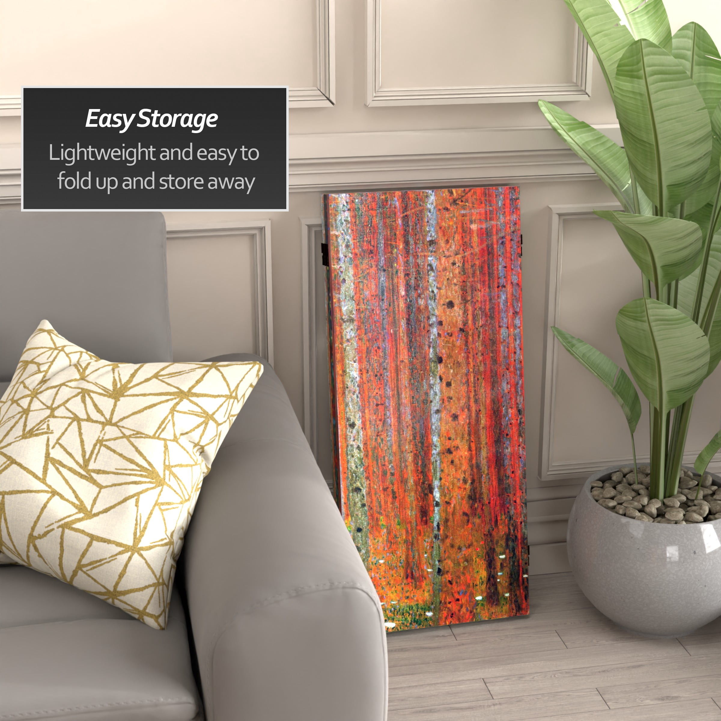 Red Lantern 3 ft. Short Klimt Canvas Folding Screen - Tannenwald/Farm Garden