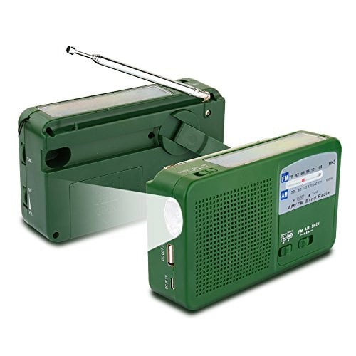 Radio de Emergencia con Solar y Manivela Autoalimentado, Batería Recarga USB FM/AM Radio Linterna LED Cargador de teléfono celular (Verde)