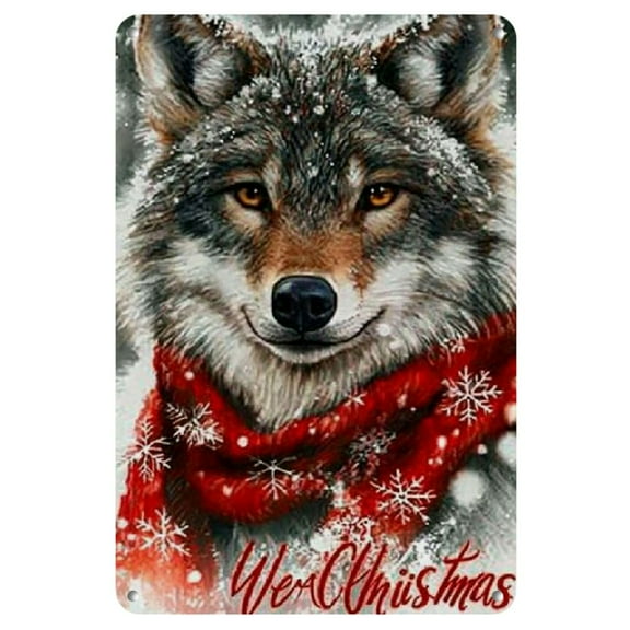 Wolf Christmas Wishes Sign - 1pc 8x12 inch Metal Wall Art with Pre-Drilled Holes, Ideal for Home, Kitchen, Bedroom, Garden Decor