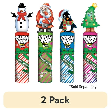(2 pack) Push Pop Toppers Christmas Lollipop Candy, Individual Candy, Assorted Flavors, 0.5 oz.