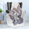 thumbnail image 4 of Angel Wings Soft Flannel Fleece Throw Blanket, Innocence Girl with Long Hair and Aureole on Head Noel Theme, Cozy Plush for Indoor and Outdoor Use, 60" x 80", Dark Purple Eggplant, by Ambesonne, 4 of 5