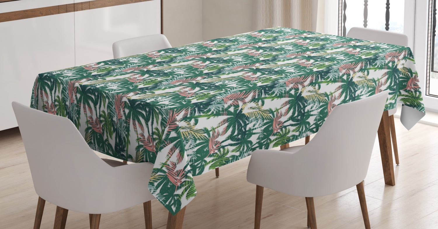 Palm Tree Tablecloth, Dreamy Abstract Jungle Foliage Rainforest Growth