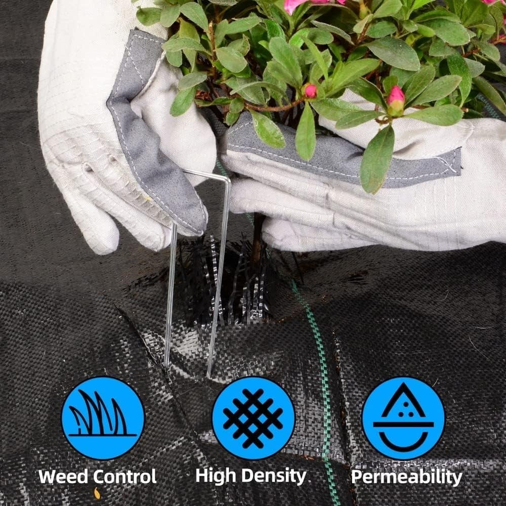 3FT x 100FT Weed Barrier Landscape Fabric, 3.2oz Premium Heavy Duty Garden Cloth, Ground Cover for Gardening, Farming with 30 U-Shaped Securing Pegs