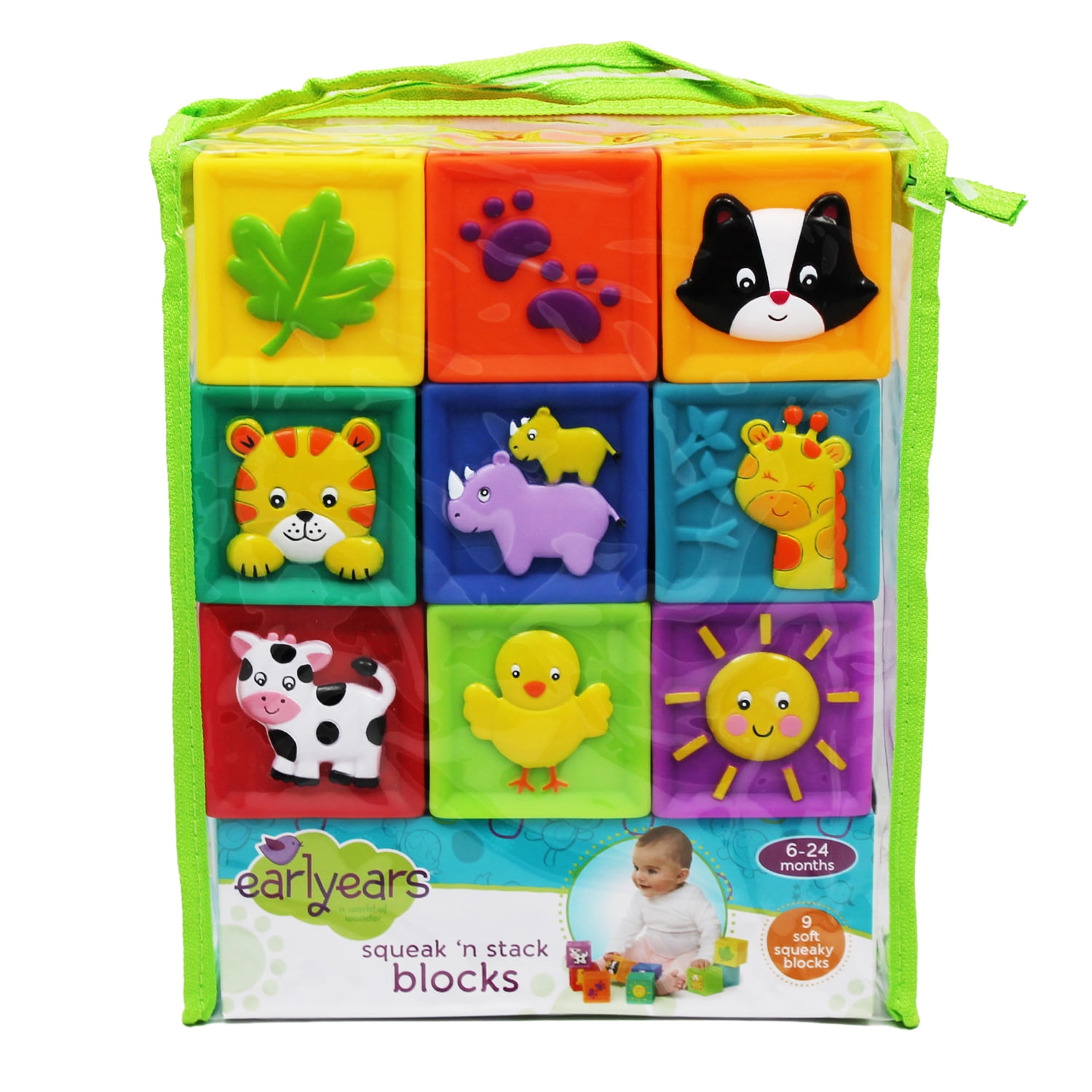 Kidoozie Squeak 'n Stack Blocks for Infants and Toddlers, Multicolor, 6-24 Months