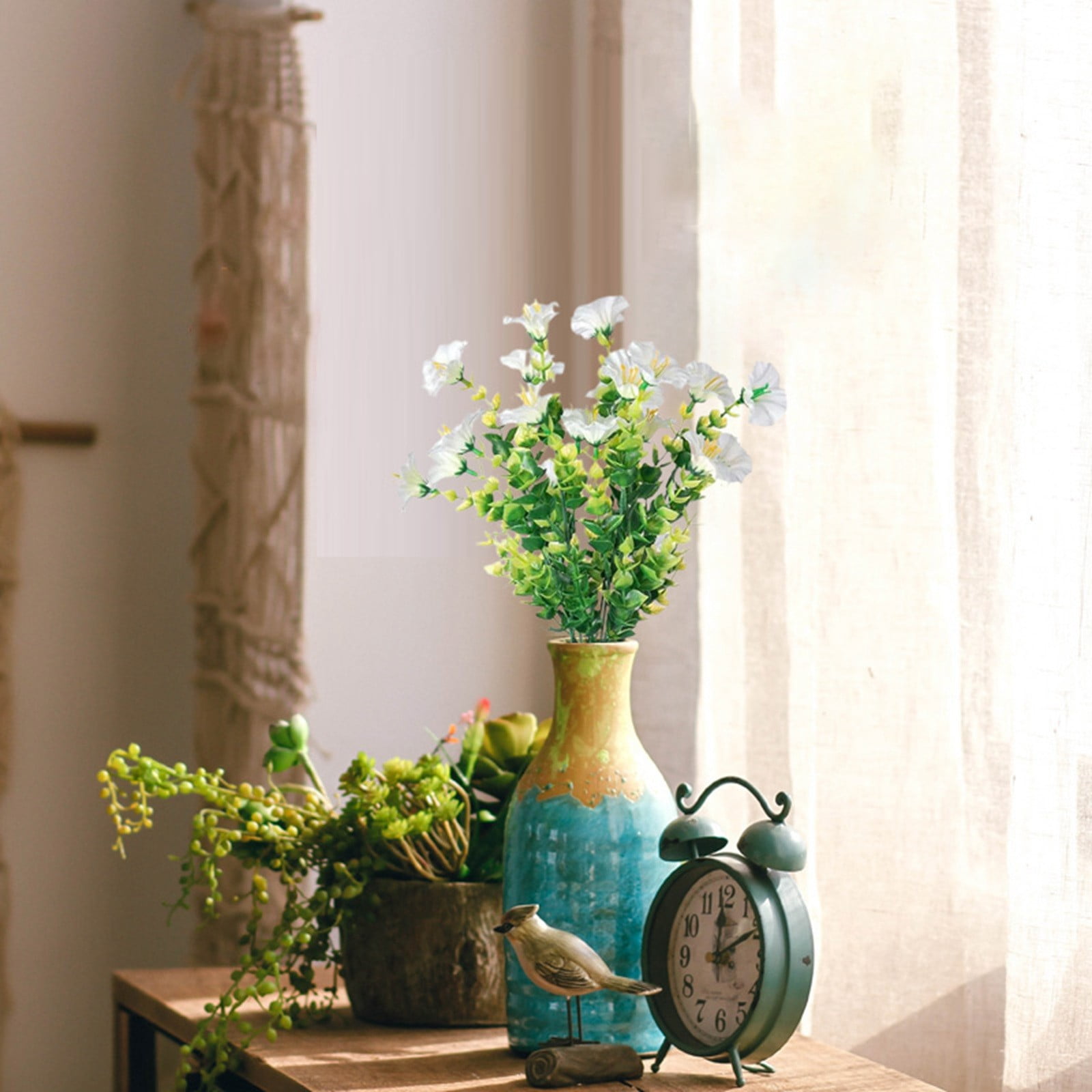 7 Fork Artificial Flowers - Silk Daisies & Morning Glory for Outdoor Decor, Spring Summer Flowers for Porch, Patio & Garden