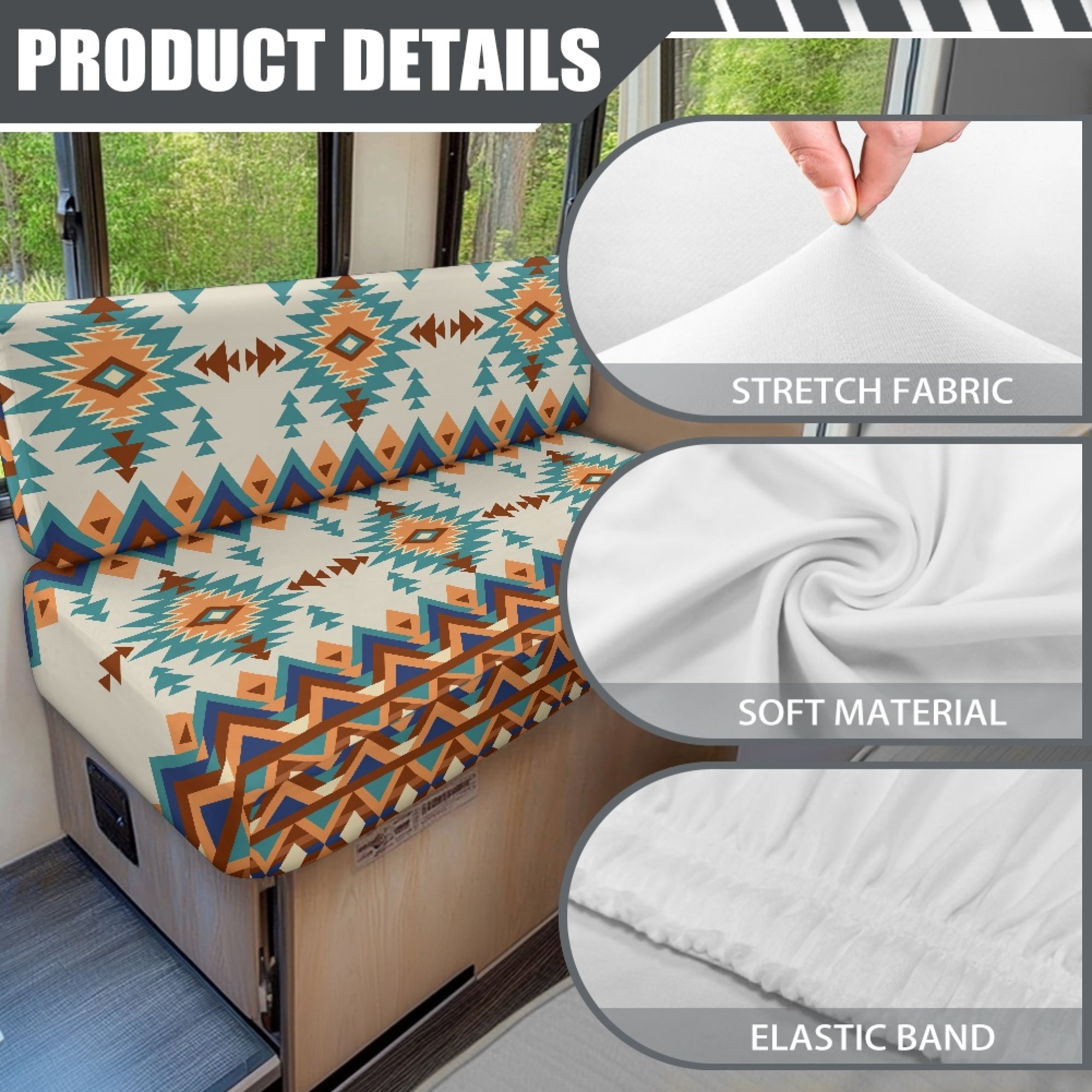 Yuyamidu Aztec African Tribal RV Dinette Cushion Covers Stretchy Loveseat Slipcovers for Travel Trailer Couch 2 Pack Soft RV Cushion Covers Camper Accessories