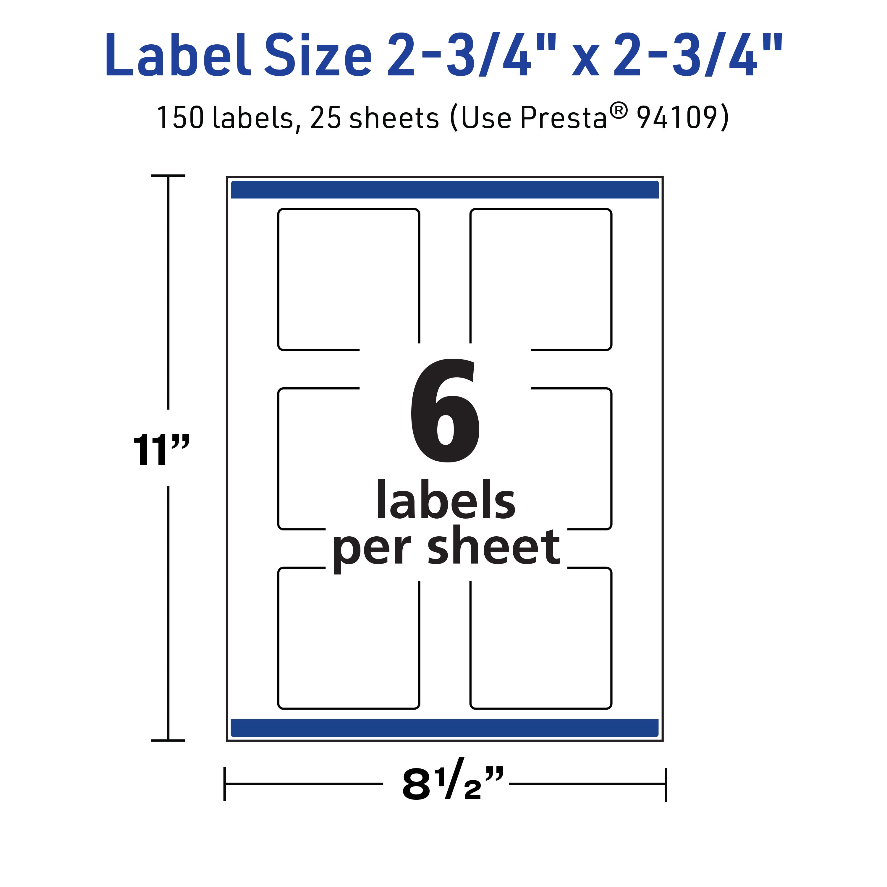 Avery TrueBlock Square Labels, 2.75" x 2.75", 150ct