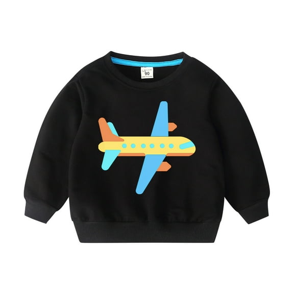 Odeerbi Toddler Boys Girls Cotton Crewneck Sweatshirts Fall Winter Airplane Print Pullover Sweatshirt 2-10 Years Fashion Long Sleeve Sweatshirt Top Toddler Clothes Black