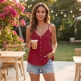 thumbnail image 5 of Linen Tank Tops for Women Sleeveless Spaghetti Strap Tank Top Empire Waist Babydoll Tops Lightweight Linen Shirt Wine 2XL, 5 of 9