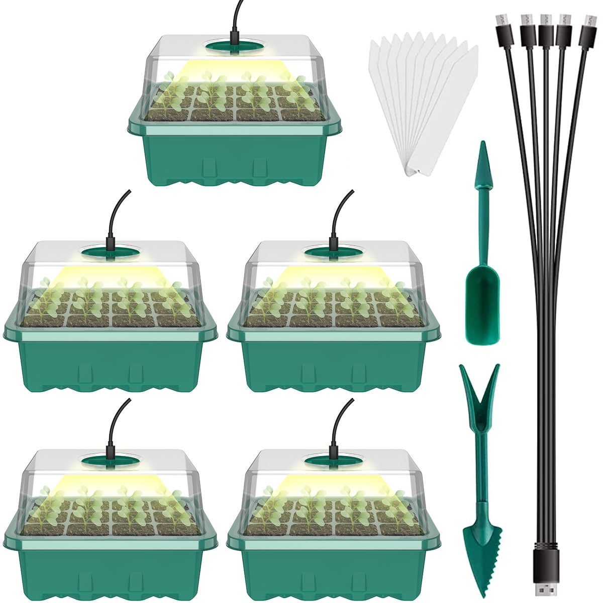 Gpoty 18Pcs Seed Starter Tray Set Seed Starter Kit with Grow Light,Seed Starter Trays Garden