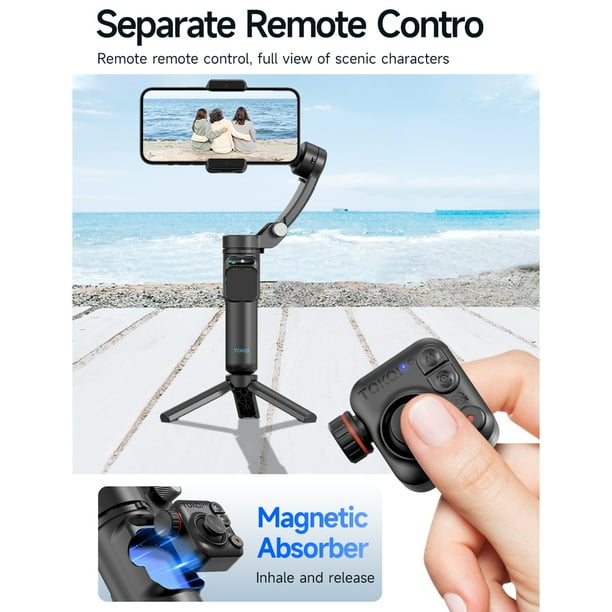 TOKQI TOKQI M02 Handheld 3-Axis Phone Stabilizer with Removable Remote Control and Mini Tripod - Lightweight Gimbal for Stable Video Recording