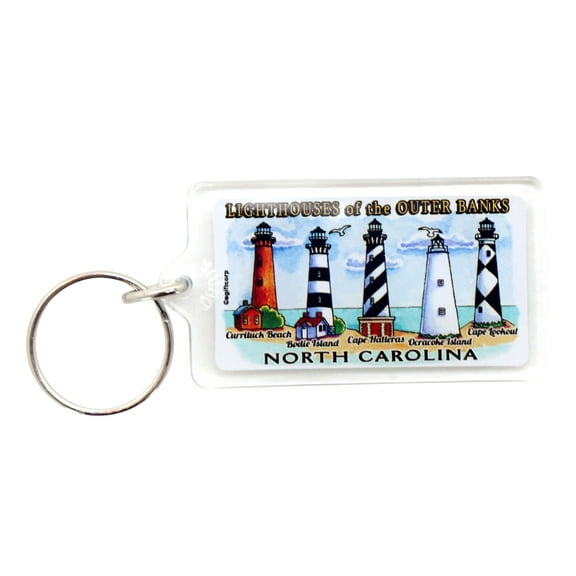 North Carolina Lighthouses of Outer Banks Acrylic Souvenir Keychain 2.5" X 1.5"