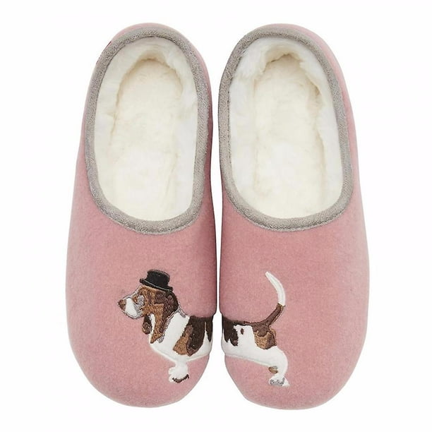 Joules Joules Women's Fleece Slippers Bassett Hound Dog Pink Size