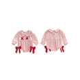 thumbnail image 2 of BemeyourBBs Valentines Day Outfit Baby Girl Smocked Bubble Rompers Puff Long Sleeve Doll Collar Letters Embroidery Bodysuit Bow Spring Clothes, 2 of 9