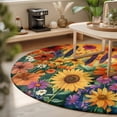 thumbnail image 3 of Small Round Rug 3Ft, Colorful Flowers Non-Slip Washable Circle Rugs Carpet, Farmhouse Sunflower Daisy Indoor Outdoor Rug Floor Mats Throw Runner for Bedroom Living Room Bathroom, 3 of 8