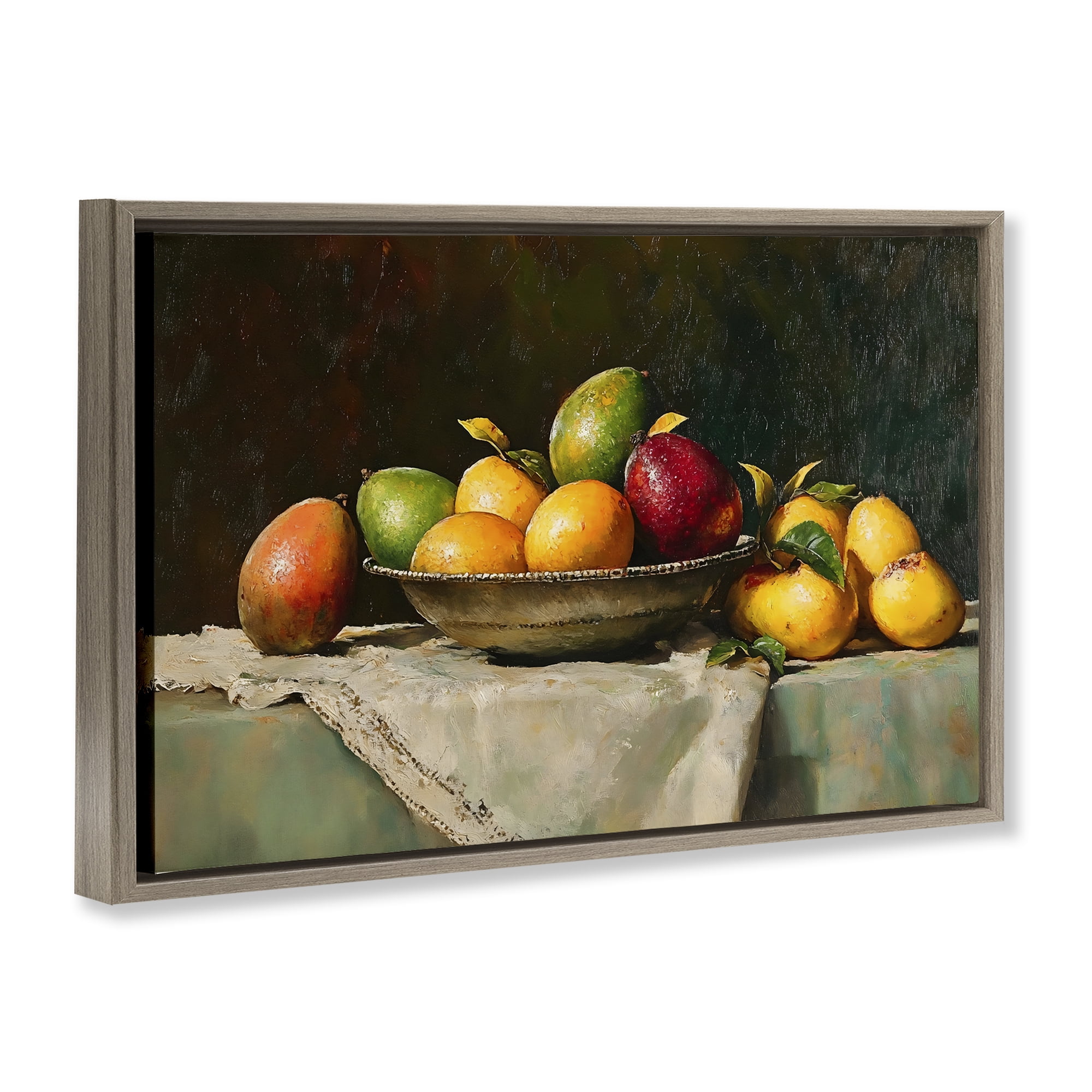 Stupell Industries Fancy Table Fruit Arrangement Brown Framed Floater Canvas Wall Art, design by Creative Studio