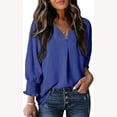 thumbnail image 2 of Kaemgyyd Womens 3/4 Ruffle Sleeve Tops Loose Basic V-Neck Work Blouses Casual Office Solid Color Shirts for, 2 of 7