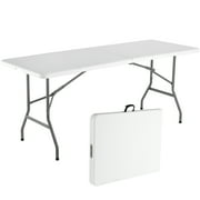 Folding Table Plastic Picnic Table for Parties Wedding Camping Office with Carrying Handle (White, 6 FT)