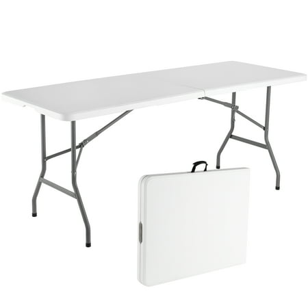 Folding Table Plastic Picnic Table for Parties Wedding Camping Office with Carrying Handle (White, 6 FT)