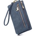 thumbnail image 1 of 1 Uds. Cartera de cuero suave para mujer, bolso de mano con múltiples ranuras para tarjetas, bolso de mano con cremallera de gran capacidad y correa para la muñeca (azul), 1 of 5