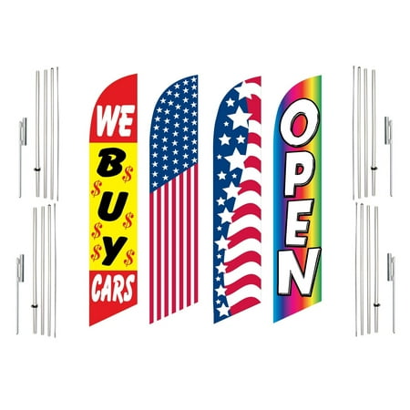 4 Swooper Flags With 4 Pole Kits We Buys Cars America Patriotic Open