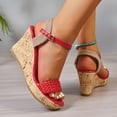 thumbnail image 5 of Rokment Women's Platform Wedge Dressy Sandals Trendy Casual Color Block Braided Leather Open Toe Ankle Strap Chunky High Heels Dress Sandals for Woman Bride Wedding Summer Red Size 8.5, 5 of 7