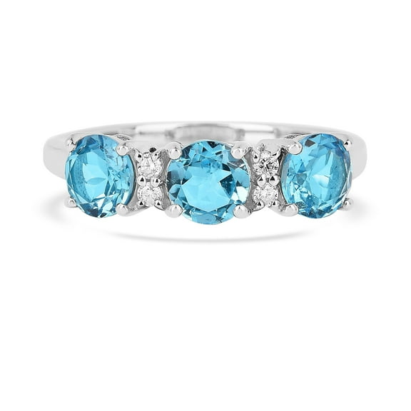 Natural Blue Topaz Three Stone Ring Blue Statement Ring for Her - Silver Ring Blue December Birthstone Ring For Women