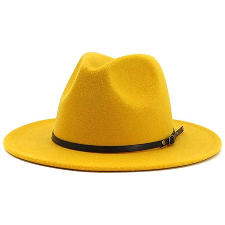 Classic Felt Fedora Wide Brim Floppy with Belt Buckle Panama Hat Walbest Women Lady Classic Felt Wide Brim Floppy Panama Hat  main image 4