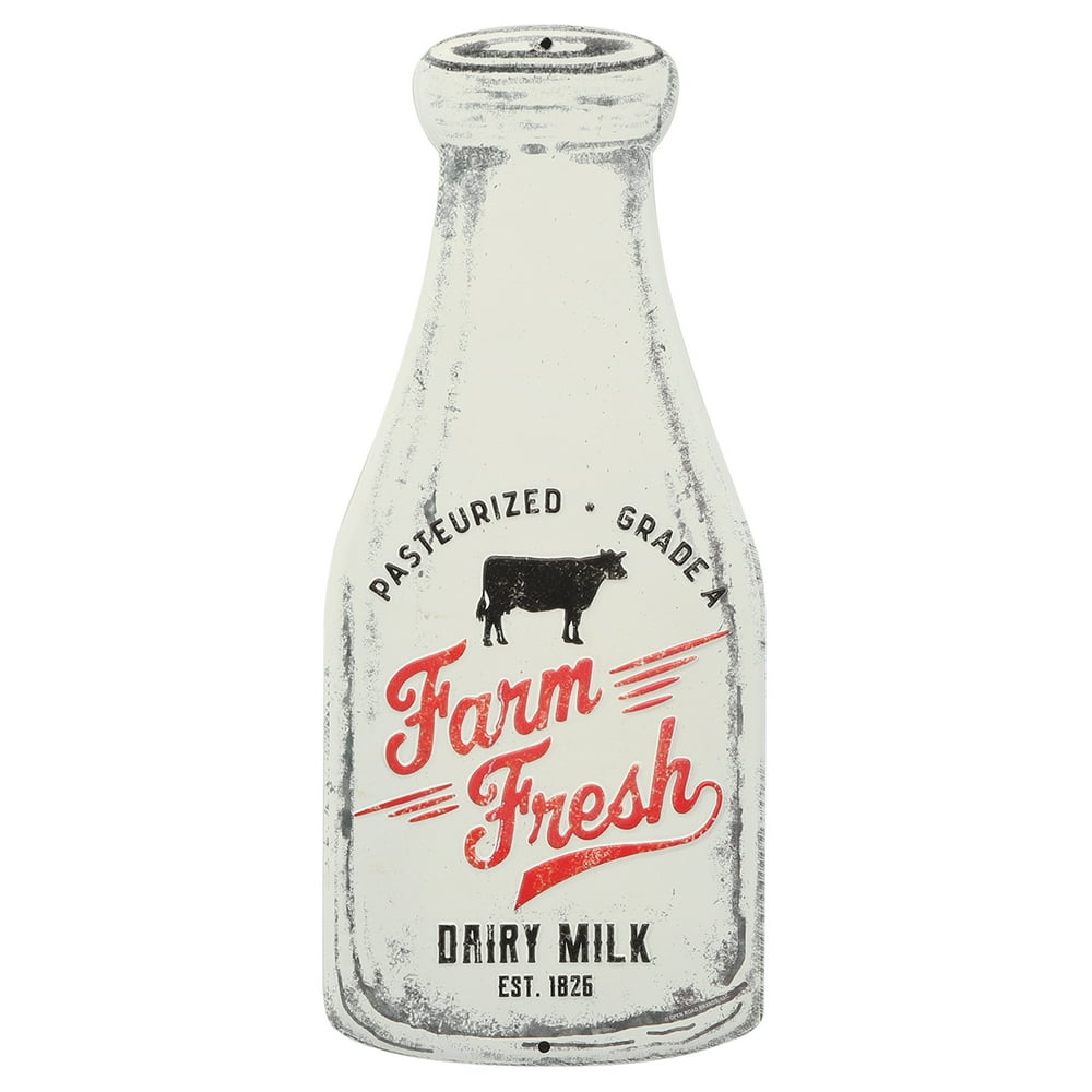 Farm Fresh Milk Bottle Embossed Metal Sign
