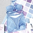 thumbnail image 5 of Women's Two Piece Swimsuit Fashion Sexy Hollow Open Back Bikini with Tie Side for Beach Pool,Light Blue,L, 5 of 7