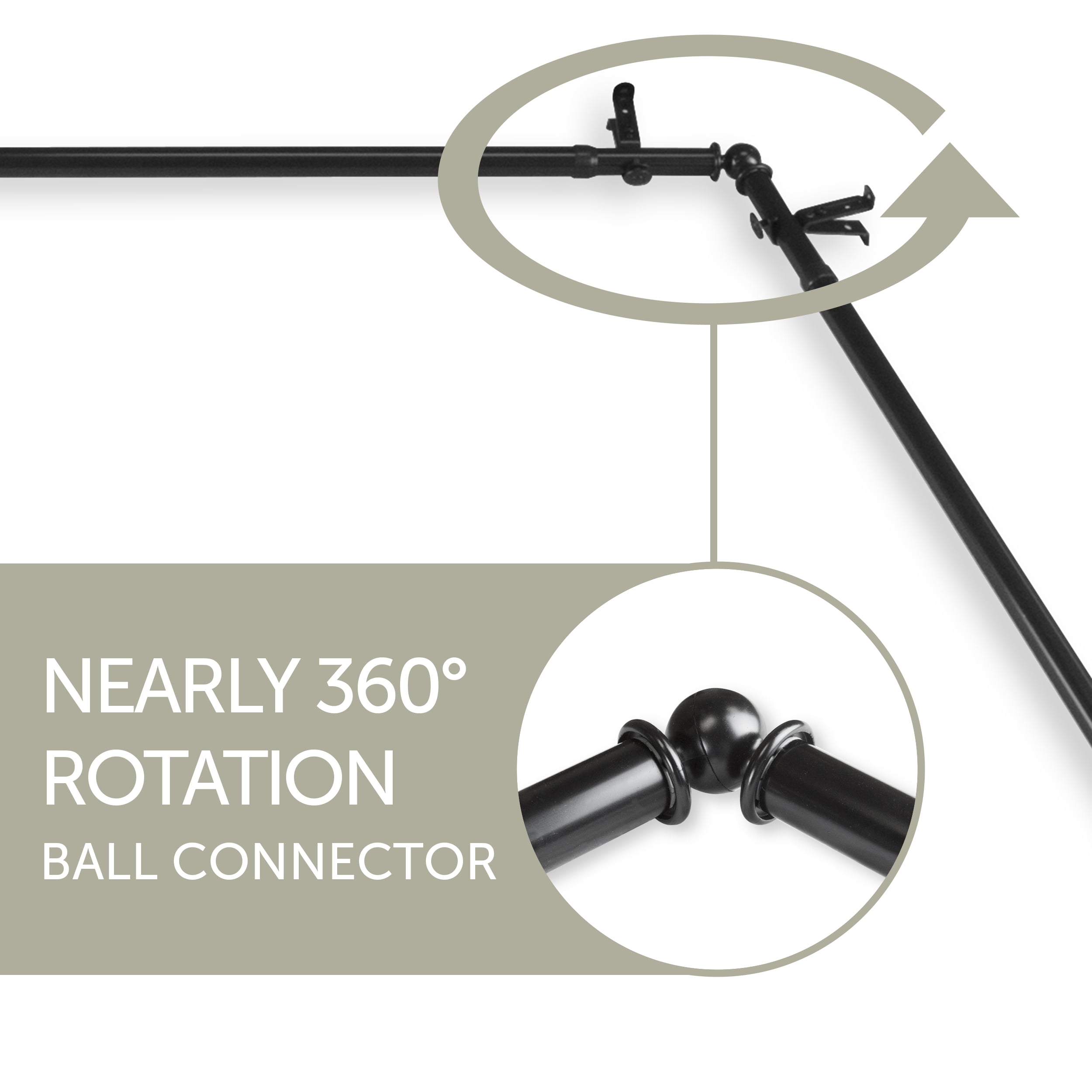 Florence 13/16 inch Corner Window Curtain Rod 48-84" - Black