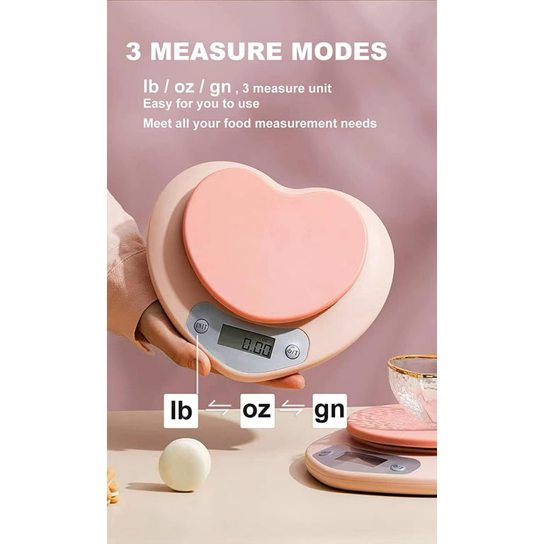 Cute Kitchen Scale, Digital Food Scale with LCD Display, 11 ib (5kg)  Capacity, 0.03 oz (1g) Precise Weight Measuring for Baking Cooking (Pink)