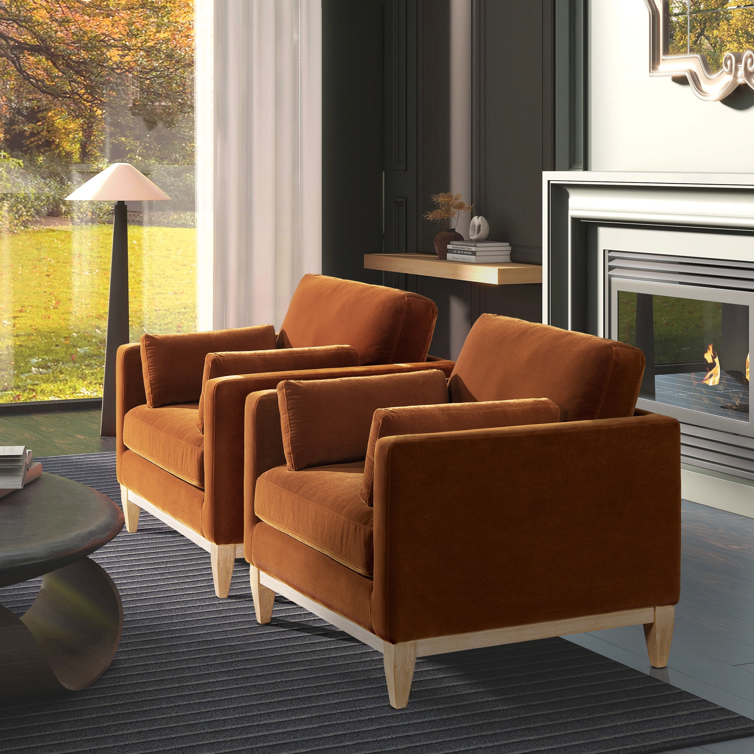 Jennifer Taylor Home Knox 36" Modern Farmhouse Performance Velvet Large Living Room Accent Arm Chair in Burnt Orange