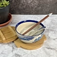 thumbnail image 3 of Ramen Bowl Blue Waves Japanese Kamameshi Style Ceramic Rice Bowl Noodle Bowl with Bamboo Lid Tray Chopsticks, 24 fl oz Bowl, Gift Set, Home Living Gift, Idea, Bowl for Udon, 3 of 4