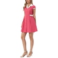 thumbnail image 4 of INSPIRE CHIC Women's Button Down Shirt Dress Notch Lapel Short Sleeve Belted Work Dresses L Watermelon Red, 4 of 5